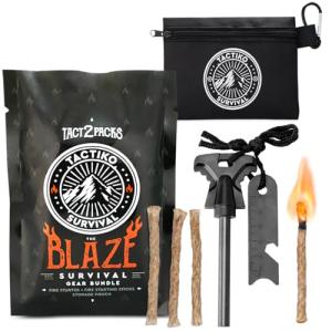 Tactiko Survival Fire Starter Kit - Premium Flint and Steel Firestarter for Campfires, Hemp Rope & Storage Pouch, 4" Magnesium Ferro Rod, Stocking Stuffers for Men, Camping Accessories - U.S. Company
