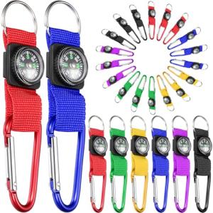 Toodoo 36 Pieces Compass for Kids Bulk Metal Mini Compass Keychain Hiking and Survival Adventure Camping Belt Clips Theme Birthday Party Favors for School Outdoor Hiking