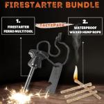 Tactiko Survival Fire Starter Kit - Premium Flint and Steel Firestarter for Campfires, Hemp Rope & Storage Pouch, 4" Magnesium Ferro Rod, Stocking Stuffers for Men, Camping Accessories - U.S. Company