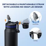 Membrane Solutions C3 Filtered Water Bottle, 32oz Stainless Steel Water Bottle with Replaceable ACF+UF Filter Cartridge, Portable Water Filter, Travel, Hiking & Camping for Drinking Water(Black)