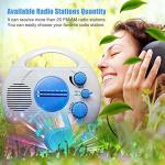 Portable AM/FM Shower Radio, Waterproof Hanging Bathroom Radio Built-in Speaker, Adjustable Volume with Rotating Knob, Battery Operated for Bathroom, Kitchen, Outdoor