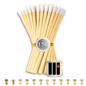150 Count | 4" White Matches | Strikers Included | Color Tip Wooden Match | Refill for Matchstick Jars, Candle Display, Holders & Bottles | 4 in inches Long