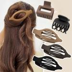 HFLYJPYW Flat Hair Clip 5 pcs Lay Down Claw Clips Hair Accessories for Women -Brown (Mix & Match Series)