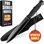 Tactical Survival Knife with Sheath – 6.5" Fixed Full Tang Blade, Serrated Edge – Hunting Knife with Non-Slip Rubber Handle – Heavy Duty Long Blade Knives for Camping, Self Defense, Military 2503