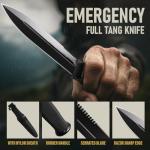 Tactical Survival Knife with Sheath – 6.5" Fixed Full Tang Blade, Serrated Edge – Hunting Knife with Non-Slip Rubber Handle – Heavy Duty Long Blade Knives for Camping, Self Defense, Military 2503