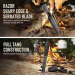 Tactical Survival Knife with Sheath – 6.5" Fixed Full Tang Blade, Serrated Edge – Hunting Knife with Non-Slip Rubber Handle – Heavy Duty Long Blade Knives for Camping, Self Defense, Military 2503