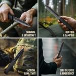 Tactical Survival Knife with Sheath – 6.5" Fixed Full Tang Blade, Serrated Edge – Hunting Knife with Non-Slip Rubber Handle – Heavy Duty Long Blade Knives for Camping, Self Defense, Military 2503