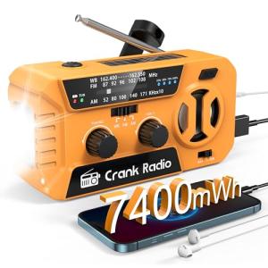 Emergency Weather Radio for Winter Storm, NOAA Weather Radio Hand Crank Emergency Radio with 7400mWh Power Bank, USB/Solar/Hand Crank, Battery Operated,Flashlight&SOS Alarm,for Emergency Survival Gear