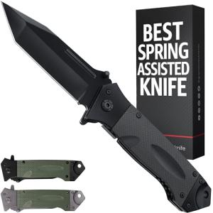 Spring Assisted Heavy Duty Pocket Knife for Men - 3.5" Tanto Sharp Blade - Folding Tactical Self Defense Japanese Knives with Portable Clip - for Hunting Camping Military Survival Work EDC 6688 BB
