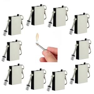 10 Pcs of Emergency Survival Camping Fire Starter Set, Forever Lighter, Flint Metal Match, Waterproof Keychain Permanent Match, Unlimited Waterproof Stick