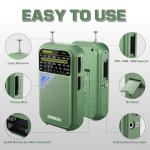 XHDATA D221 NOAA Weather Radio Portable AM FM Shortwave Radio Receiver, 2 AA Battery Operated, Transistor Radio with Excellent Reception for Emergency, Hurricane, Gift, Walking and Home (Green)