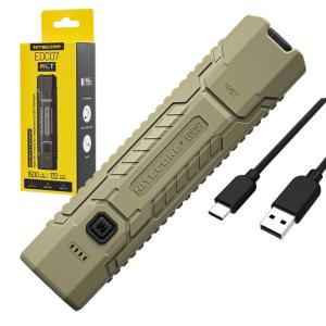 Nitecore EDC07 EDC07 EDC Flashlight High CRI Three Color Temperatures Ultra Light PC Material, with Strobe/SOS Modes, 1500 Lumen w/Eco-Sensa Type C Charging Cable - TAN Color