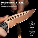 NedFoss CHEETAH Folding Pocket Knife, Premium Gold D2 Steel Blade Survival Knife, Unique Aluminum Handle with Skeletonized Frame, Pocket Clip, Cool Pocket Knives for Men Gift