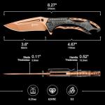 NedFoss CHEETAH Folding Pocket Knife, Premium Gold D2 Steel Blade Survival Knife, Unique Aluminum Handle with Skeletonized Frame, Pocket Clip, Cool Pocket Knives for Men Gift