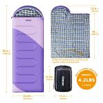 KANYAK Water-Resistant Portable Purple Sleeping Bag for Adults Teens and Kids, Perfect Outdoor Companion for 3-4 Season Hiking，Hunting，Camping and Backpacking