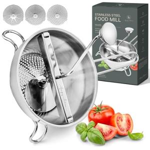 Stainless Steel Ergonomic Food Mill with 3 Discs