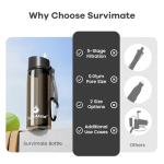 SurviMate 5-Stage 0.01μm Ultra-Filtration Filtered Water Bottle, BPA-Free Material, NSF/ANSI 42&372 Certified, Portable Water Filter Bottle for Survival, Camping, Hiking, and Emergency Use