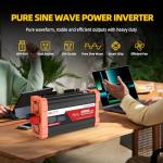 BELTTT 2000W Pure Sine Wave Inverter, Car Power Inverter 12V to 120V AC Converter for RV, Truck, Solar, Outdoor with Dual AC and 20A Socket, 5V 2.1A USB, Surge 4000W, Hardwire Port, Remote Controller