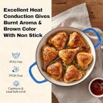 3 Quart Enameled Cast Iron Braiser, Non Stick Enameled Cast Iron Skillet with Lid, Dutch Oven Skillet with lid up to 500°F for Oven, Stove, Grill, Shallow Dutch Oven for Cook, Bake (Blue)