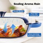 3 Quart Enameled Cast Iron Braiser, Non Stick Enameled Cast Iron Skillet with Lid, Dutch Oven Skillet with lid up to 500°F for Oven, Stove, Grill, Shallow Dutch Oven for Cook, Bake (Blue)