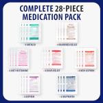 MFASCO - 7 in 1 - Travel Size Medicine Kit - TSA Approved | 28 First Aid Emergency OTC Medicine Packets for Cruise & International Travel | Compact Med Refill for Traveling & Office Assembled in USA