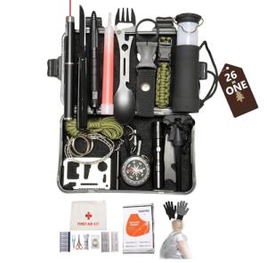 26-in-1 Outdoor Survival Gear Kit with Heavy-Duty Storage Bag, First Aid & Fire Starter – Emergency Tools for Camping Hiking, Gifts for Dad, Husband, Men Women