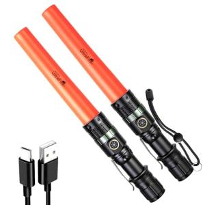 ULTRAFIRE Rechargeable Traffic Wand Flashlight, 11 Inch LED Bright Safety Light with Belt Clip, Zoomable Signal Light Stick for Traffic Control, Airport, Police, Security, Camping, UF-303X (2 Pack)