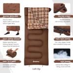 KingCamp Sleeping Bag for Adults, Cold Weather & Warm XL Big and Tall Flannel Sleeping Bags with Compression Sack Portable Waterproof Essentials Gear Accessories for Outdoor Camping (Coffee Left)