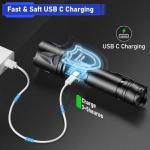 JAY-PARK High Lumen Flashlight - 100000 Lumens, Rechargeable 5000mAh with LCD Display, Zoomable Long Beam (3000m), IP67 Waterproof, 5 Modes & Belt Clip - for Camping, Dog Walking