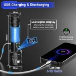 JAY-PARK High Lumen Flashlight - 100000 Lumens, Rechargeable 5000mAh with LCD Display, Zoomable Long Beam (3000m), IP67 Waterproof, 5 Modes & Belt Clip - for Camping, Dog Walking