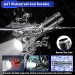 JAY-PARK High Lumen Flashlight - 100000 Lumens, Rechargeable 5000mAh with LCD Display, Zoomable Long Beam (3000m), IP67 Waterproof, 5 Modes & Belt Clip - for Camping, Dog Walking