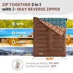 KingCamp Sleeping Bag for Adults, Cold Weather & Warm XL Big and Tall Flannel Sleeping Bags with Compression Sack Portable Waterproof Essentials Gear Accessories for Outdoor Camping (Coffee Left)