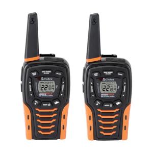 Cobra ACXT645 Waterproof Walkie Talkies - Rechargeable, 22 Channels, Long Range 35-Mile Two-Way Radio Set, Black and Orange (2-Pack)