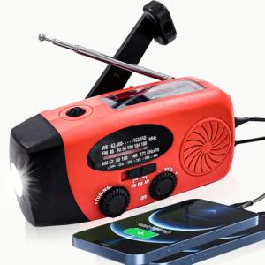 Portable 2000mAh Hand Crank Emergency Solar Panel SOS Weather Radio, Self-Powered 7 NOAA Channels Emergency Radio, WB/AM/FM Radios with Reading Lamp, Hand Crank Flashlight Home Survival Supplies (Red)