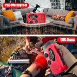 Portable 2000mAh Hand Crank Emergency Solar Panel SOS Weather Radio, Self-Powered 7 NOAA Channels Emergency Radio, WB/AM/FM Radios with Reading Lamp, Hand Crank Flashlight Home Survival Supplies (Red)