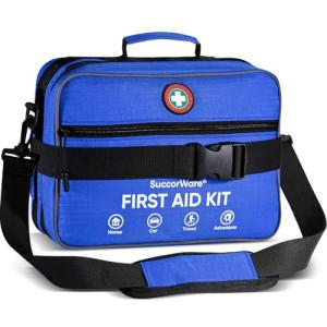 Professional 435 Pieces Large First Aid Kit - Includes Compressed Gauze - Compartments Emergency Medical Kit for Home, Camping, Backpacking, Travel, Boat, Car,Outdoors (Blue)