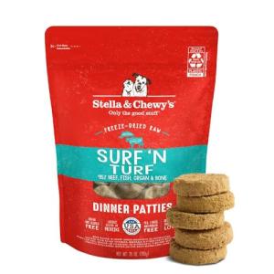 Stella & Chewy's Freeze-Dried Raw Dinner Patties - Surf 'N Turf Salmon & Beef Recipe - High Protein Grain-Free Puppy & Dog Food - Perfect For Picky Eaters - 25 oz
