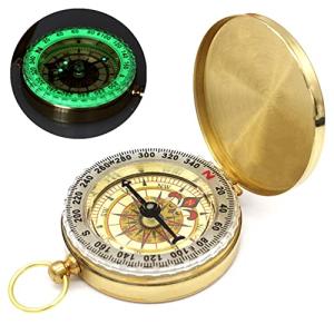 Camping Survival Compass for Hiking,Small Golden Pocket Compass for Kids,Glow in The Dark Waterproof Vintage Metal Military GearCompass for Hunting Backpacking Outdoor Navigation Tool (Golden)