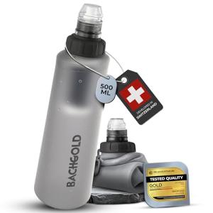 Water Filter Camping – Bachgold Foldable Squeeze Portable Water Filter for Hiking, Backpacking & Emergency Use | Ultralight Outdoor Filtration Bottle, Swiss Design (White, 16.9 Oz)