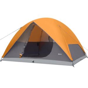 Amazon Basics 6-Person Dome Camping Tent with Easy Setup, Rainfly, Water Resistant, Ventilation, for Hiking and Backpacking, Orange and Grey, Includes Carry Bag