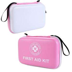 Premium First Aid Kit - 305 Piece Dual-Color Emergency Kit with Hard Shell & Fluorescent Interior Coating, Compact Survival Kit for Home, Car, Travel, Hiking & Outdoor (Pink/White)