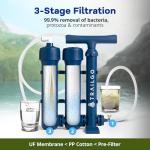TRAILGO Pro Water Purifier Water Purification System for Survival - High-Volume Hand Pump Portable Water Filter for Group Camping, Backpacking, Emergency Preparedness - 3-Stage Water Filtration System