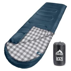 MEREZA Flannel Sleeping Bag for Adults XL, Large Wide Sleeping Bags for Camping Mens Warm Cotton Sleeping Bag 4 Season Warm & Cool Weather with Compression Sack (Navy Blue)
