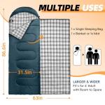 MEREZA Flannel Sleeping Bag for Adults XL, Large Wide Sleeping Bags for Camping Mens Warm Cotton Sleeping Bag 4 Season Warm & Cool Weather with Compression Sack (Navy Blue)
