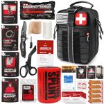 Survival First Aid Kit with Israeli Bandage, Chest Seal, Tourniquet, Splint, Tactical Military Combat Molle IFAK for Wound Care, Bleeding Control, Trauma Hemorrhage and More (Black)