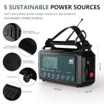 NOAA Emergency Weather Radio with Auto Alerts, 5000mAh Solar Hand Crank AM/FM/SW Shortwave Radio with Flashlight, Reading Lamp, Phone Charger, SOS Alarm, Survival Gear, Time Clock & Large LCD Display