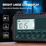 NOAA Emergency Weather Radio with Auto Alerts, 5000mAh Solar Hand Crank AM/FM/SW Shortwave Radio with Flashlight, Reading Lamp, Phone Charger, SOS Alarm, Survival Gear, Time Clock & Large LCD Display
