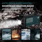 NOAA Emergency Weather Radio with Auto Alerts, 5000mAh Solar Hand Crank AM/FM/SW Shortwave Radio with Flashlight, Reading Lamp, Phone Charger, SOS Alarm, Survival Gear, Time Clock & Large LCD Display