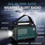NOAA Emergency Weather Radio with Auto Alerts, 5000mAh Solar Hand Crank AM/FM/SW Shortwave Radio with Flashlight, Reading Lamp, Phone Charger, SOS Alarm, Survival Gear, Time Clock & Large LCD Display