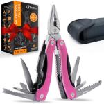 Pink Multitool 15-in-1 for Mom, Wife, Daughter, Grandma, Practical EDC Multi Tool Pliers, Pocket Knife with Safety-Locking, Great for Hiking, Camping, Simple Repairs, Car Glove Box